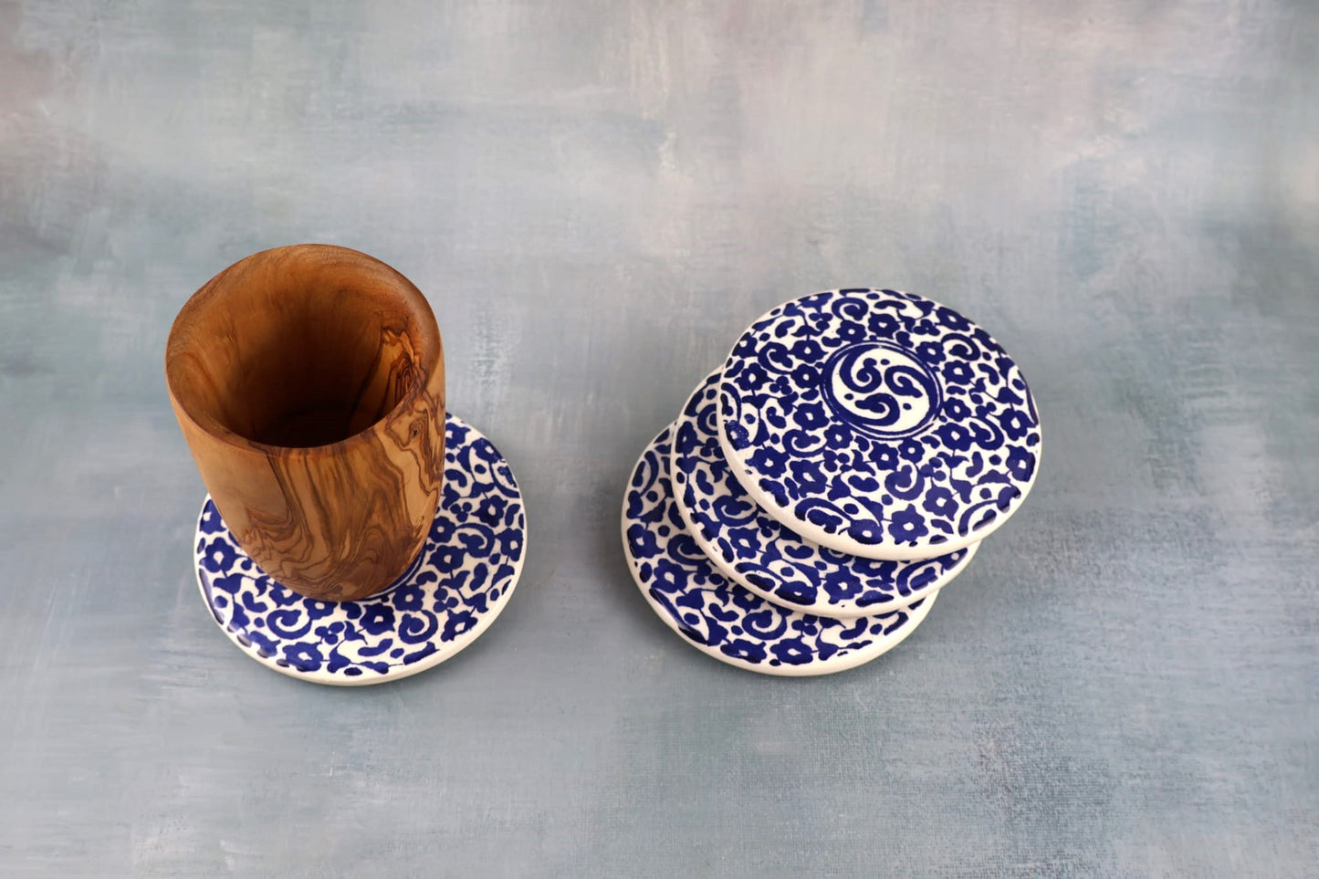 Set suport pahare | floare albastră 4 buc