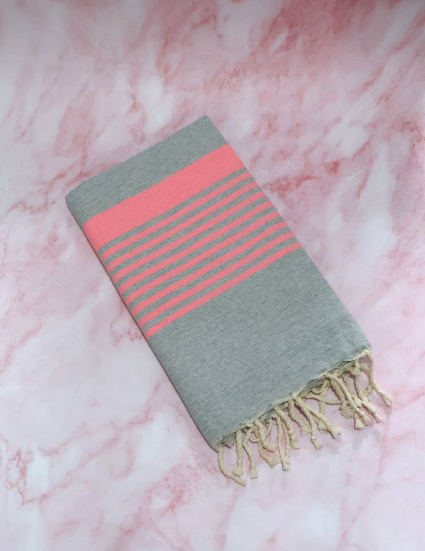 Prosop Plajă | Fouta |Tunis Gri Cu Dungi Roz 200 x 100 cm