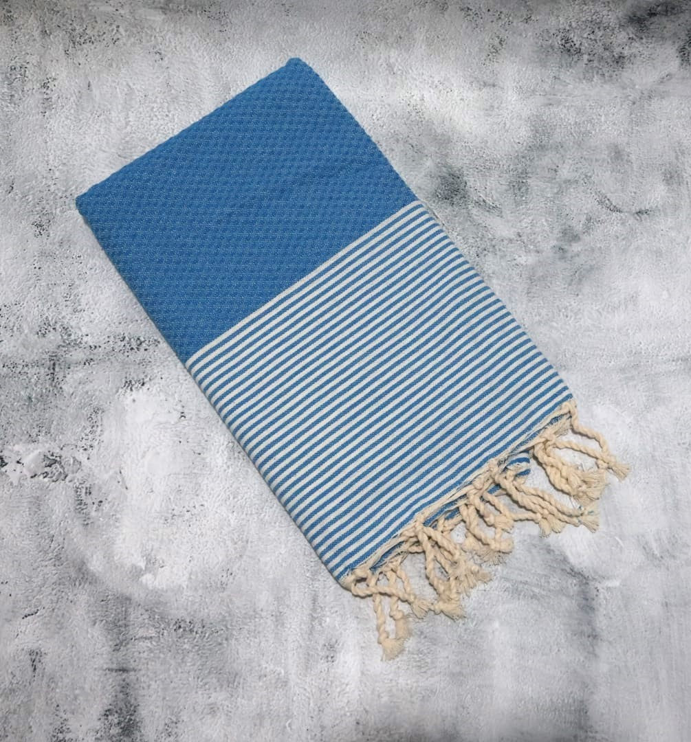 Плажна кърпа | Fouta |. Tunis Blue Ciel с бели ивици 200 x 100 cm