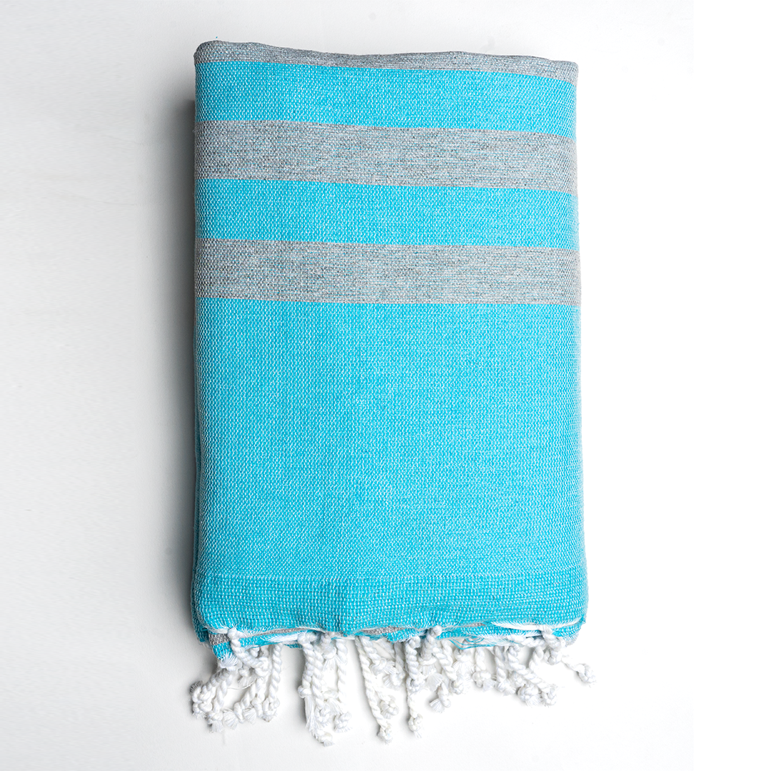Prosop Din Bumbac Baie | Plajă | SPA | Nisa Albastru Ciel Cu Dungi Gri 200 x 100 cm