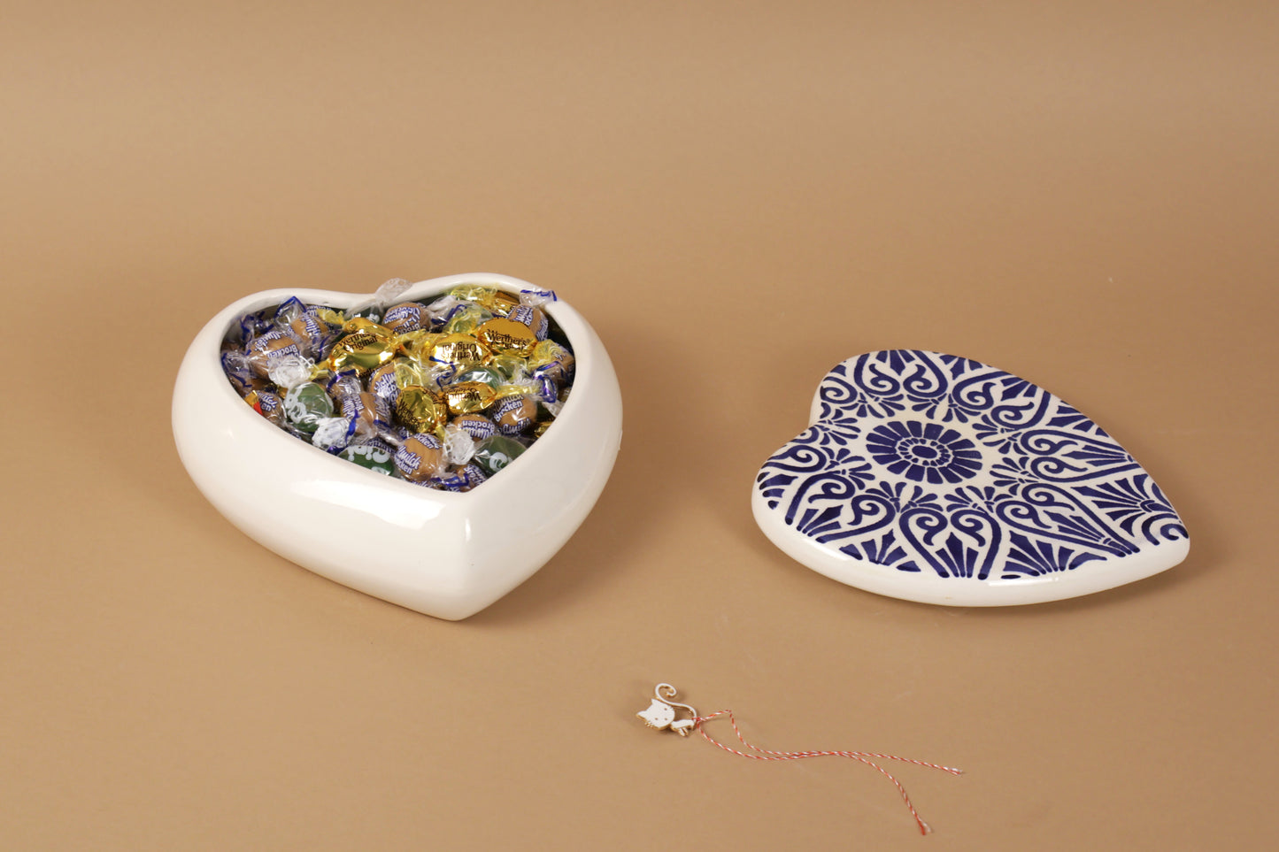 Cutie de depozitare inimioara din ceramică decorativă Tatto Albastru