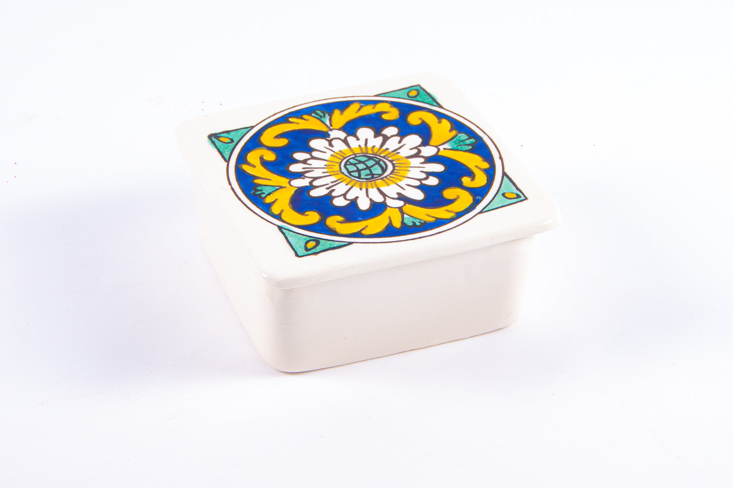 Cutie de depozitare din ceramică decorativă Floare Albă