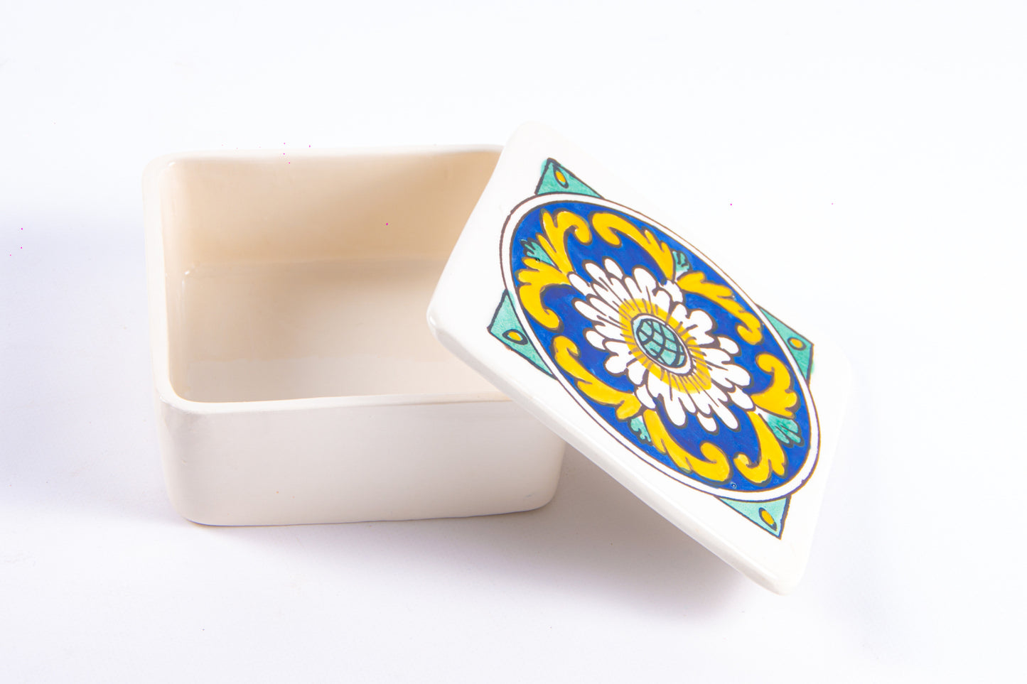 Cutie de depozitare din ceramică decorativă Floare Albă