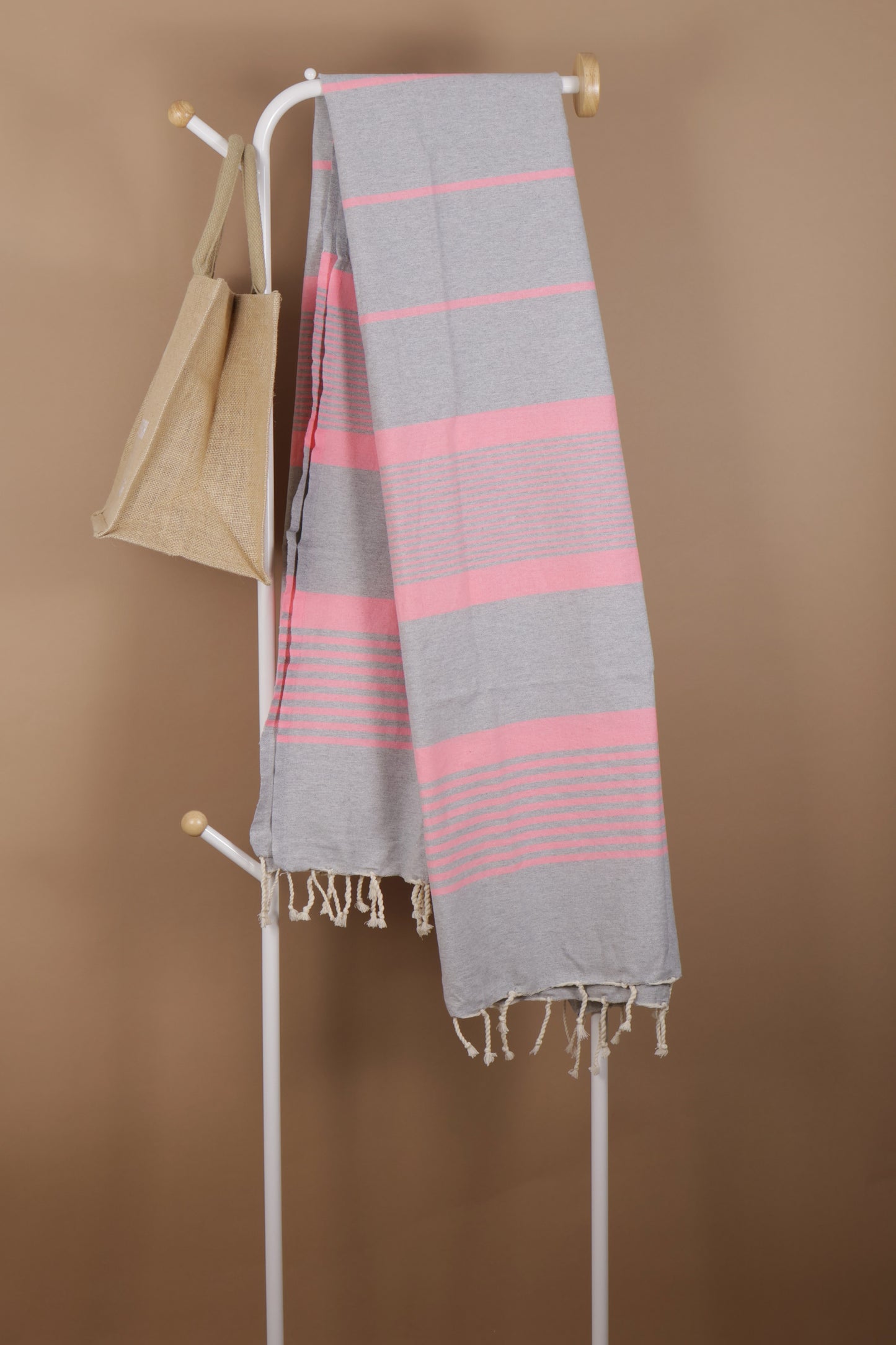 Prosop Plajă | Fouta |Tunis Gri Cu Dungi Roz 200 x 100 cm