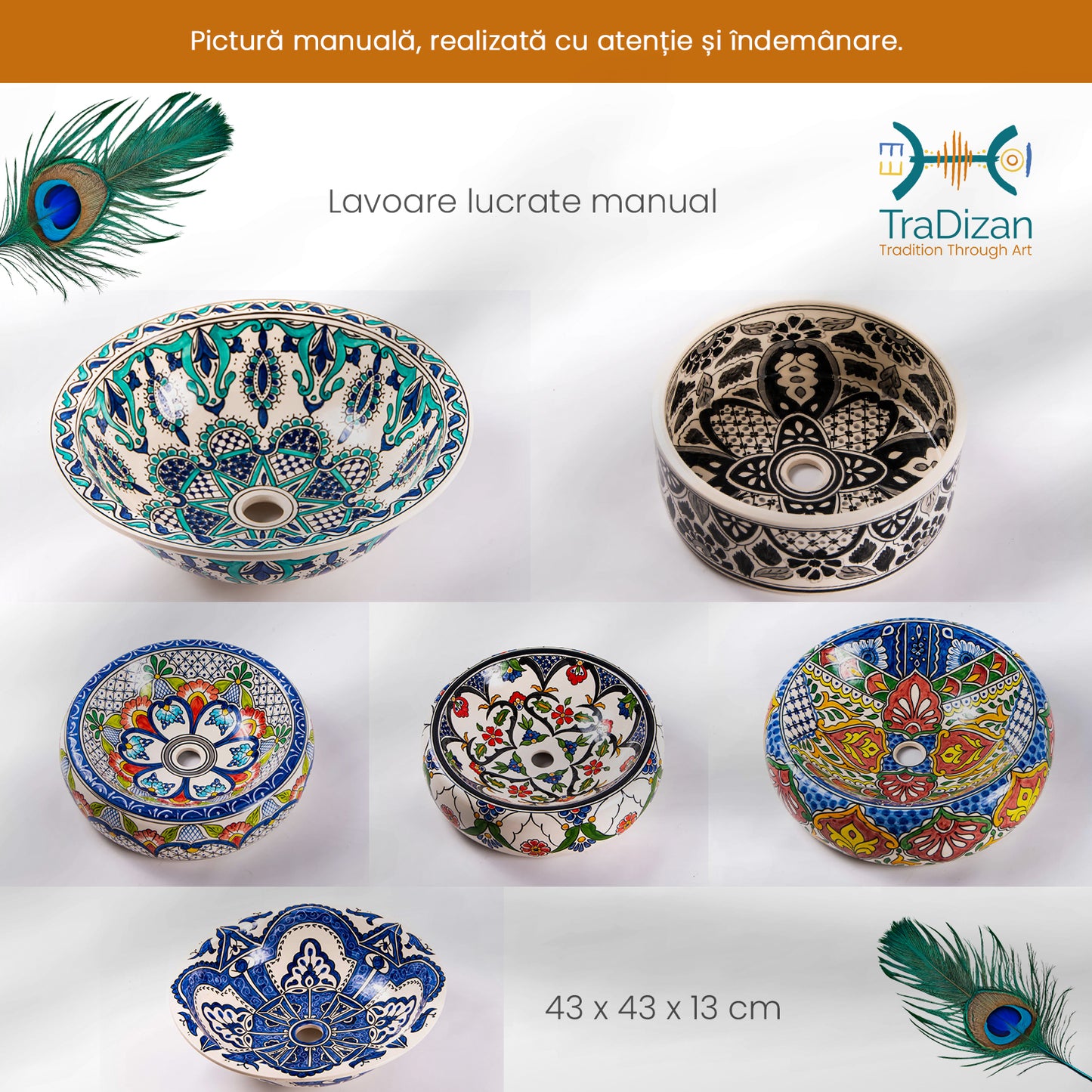 Lavoar Pentru Baie Maya Turcoaz Cu Alb 43 x 43 x 14 cm