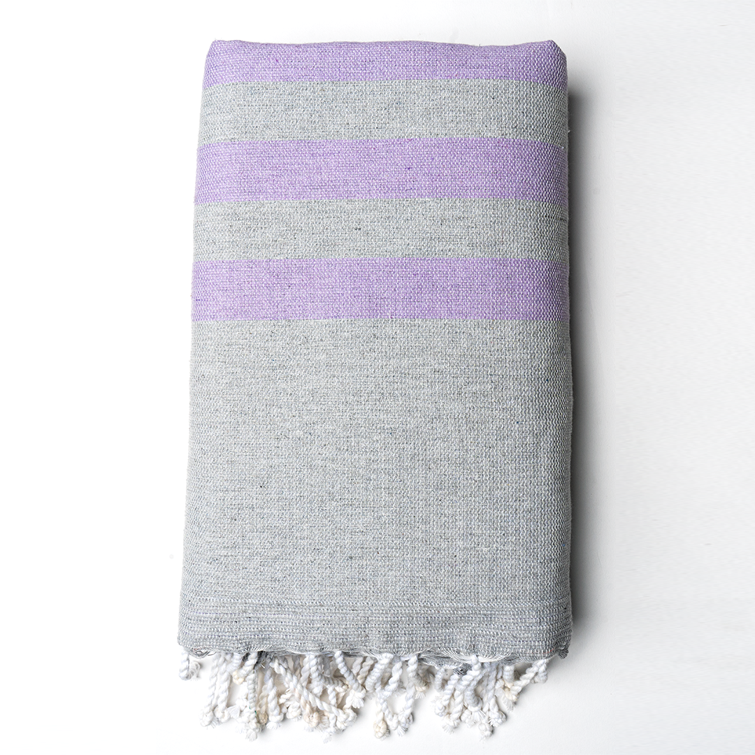Prosop Din Bumbac Baie | Plajă | SPA | Nisa Gri Cu Dungi Mov 200 x 100 cm