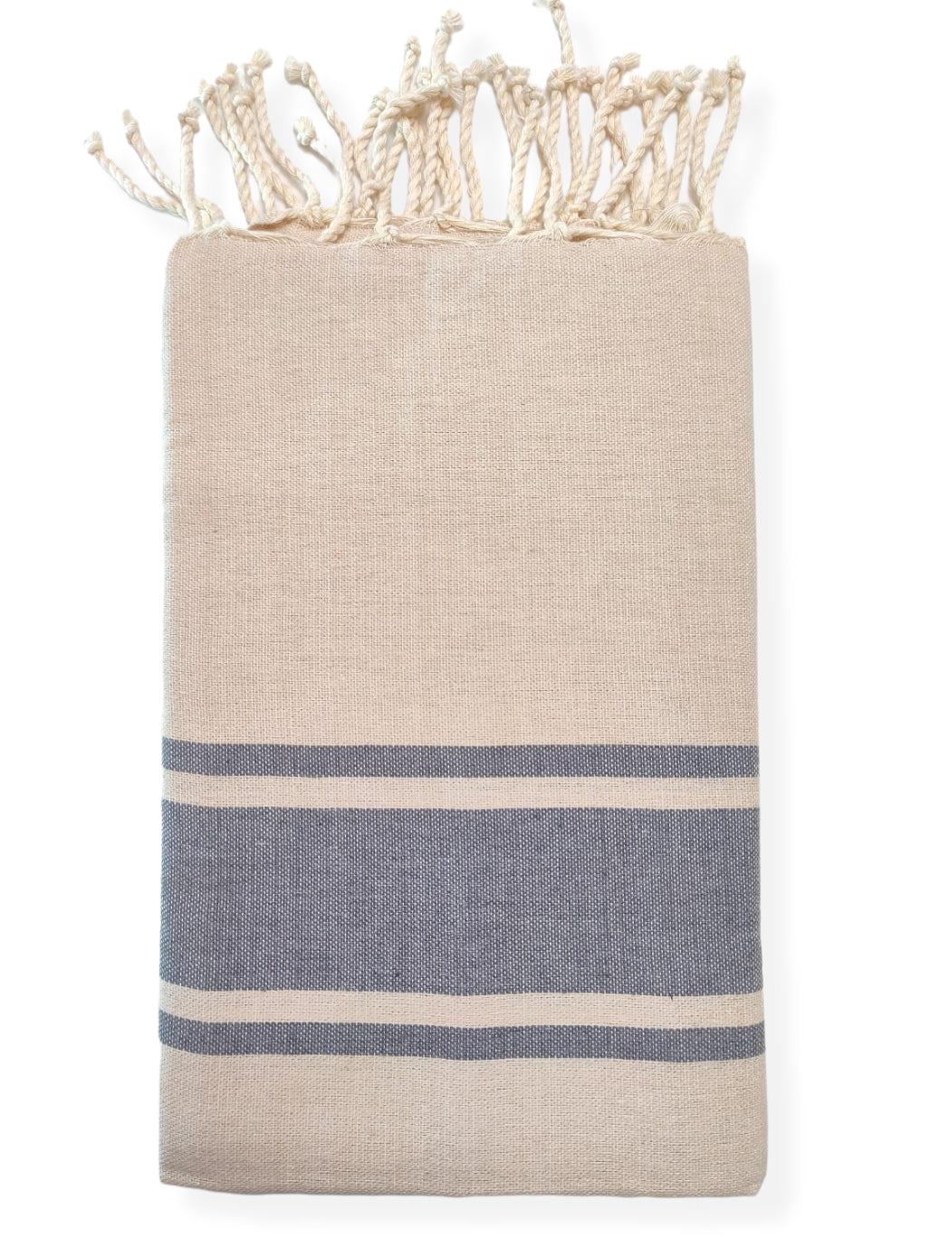 Prosop Plajă | Fouta |Tunis Alb Bej Cu Dungi Albastre 200 x 100 cm