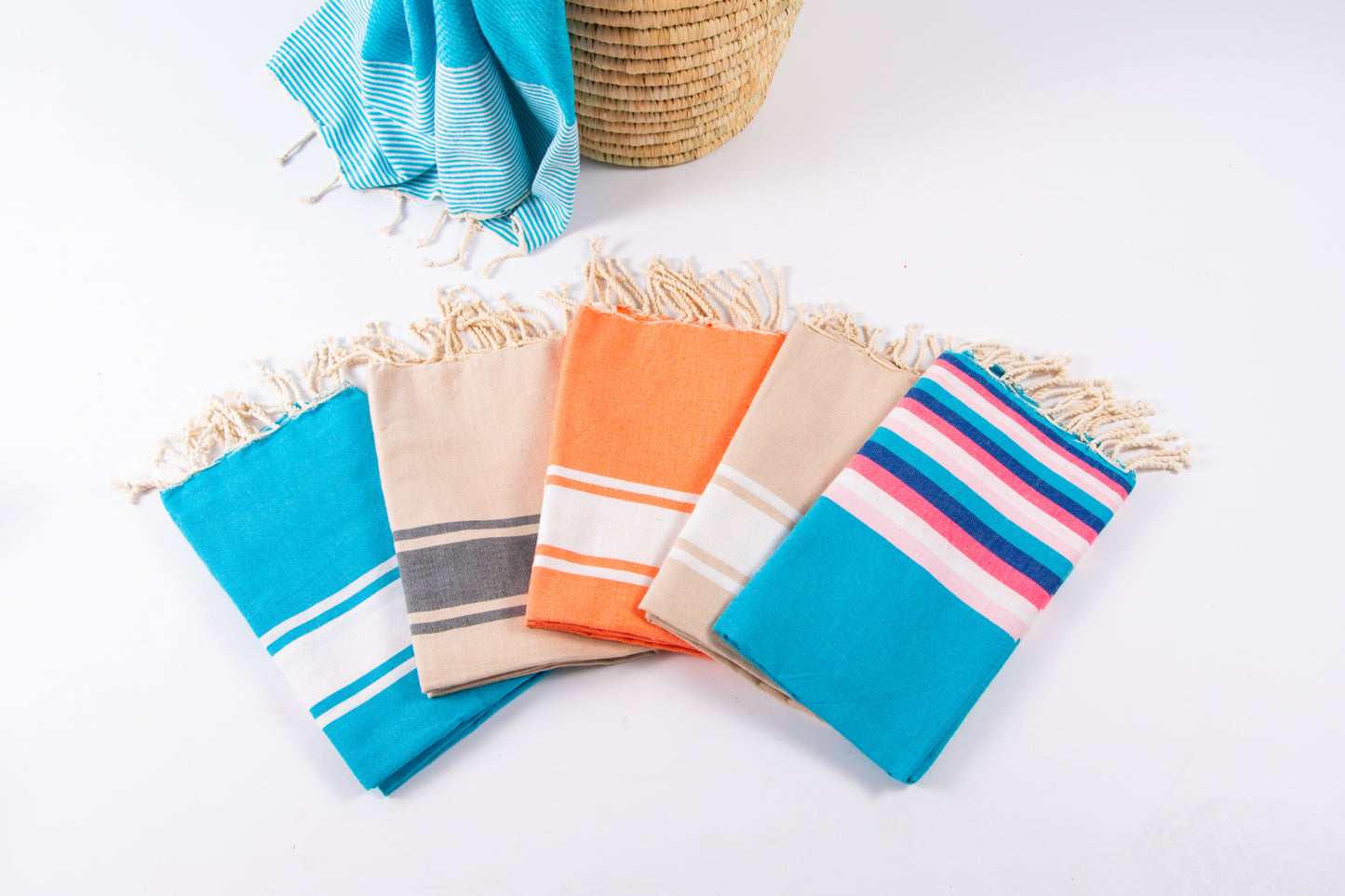 Prosop Plajă | Fouta |Tunis Alb Bej Cu Dungi Albastre 200 x 100 cm