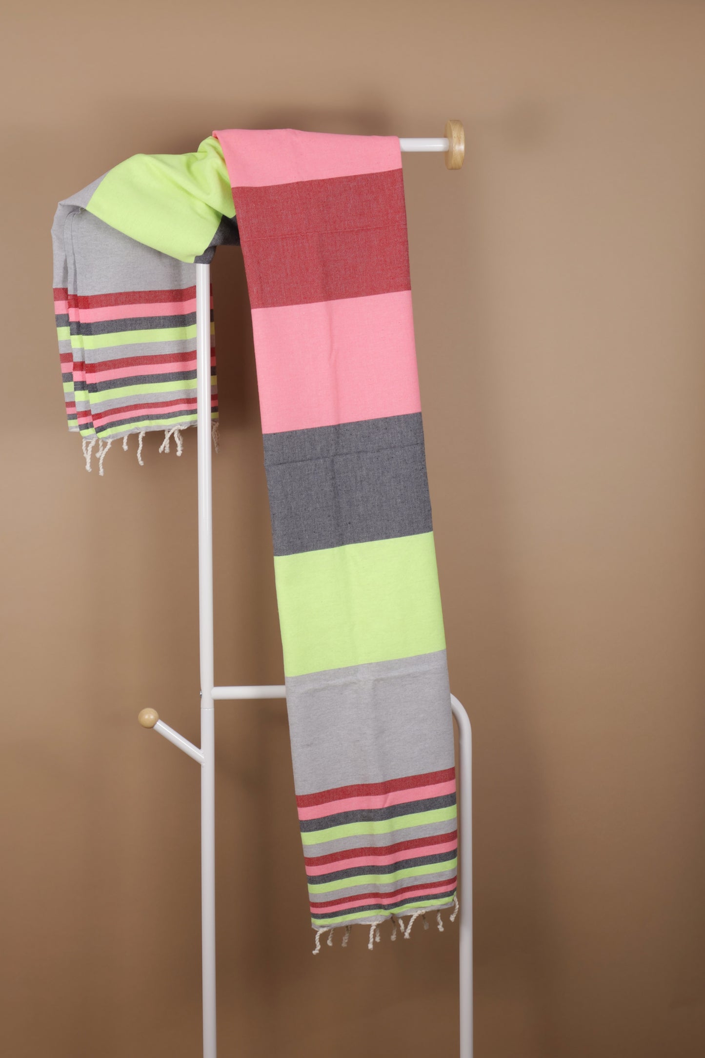 Prosop Plajă | Fouta |Tunis Gri Deschis Cu Dungi Roz Multi 200 x 100 cm