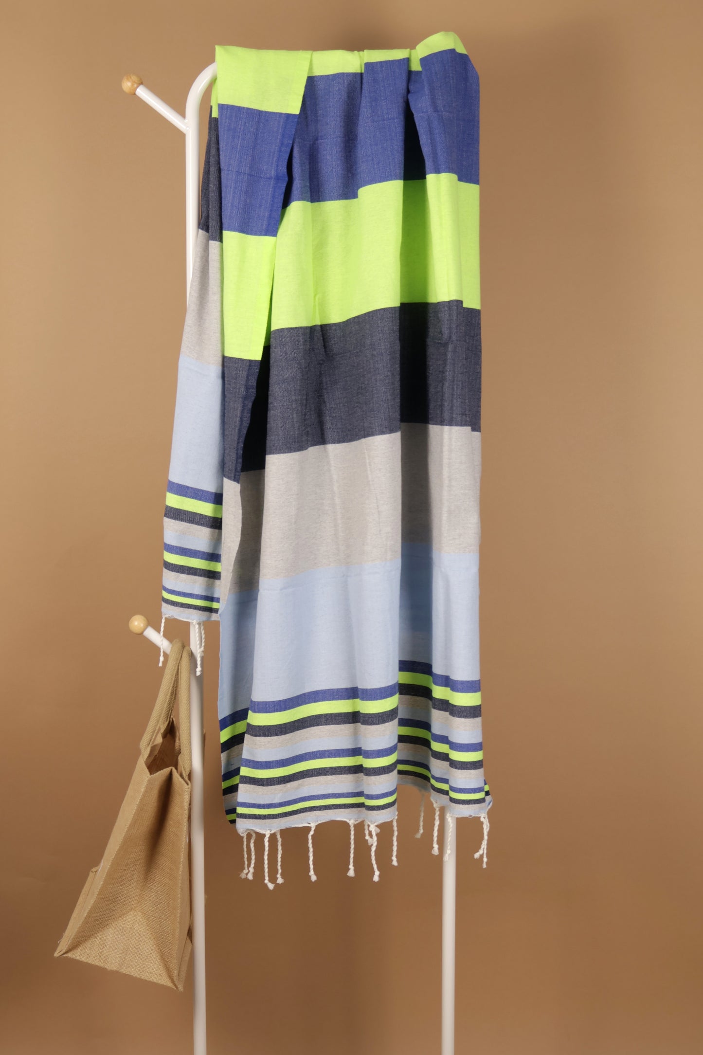 Prosop Plaja Fouta | Tunis | Blue Cu Dungi Lime 200 x 100 cm
