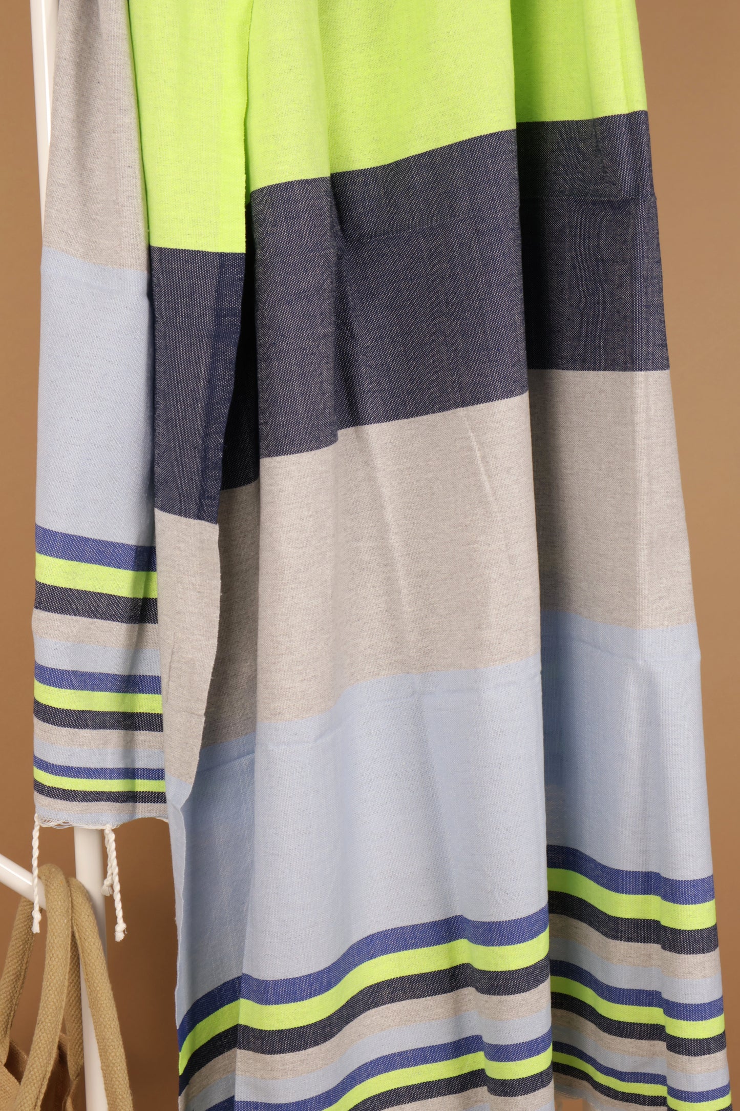 Prosop Plaja Fouta | Tunis | Blue Cu Dungi Lime 200 x 100 cm