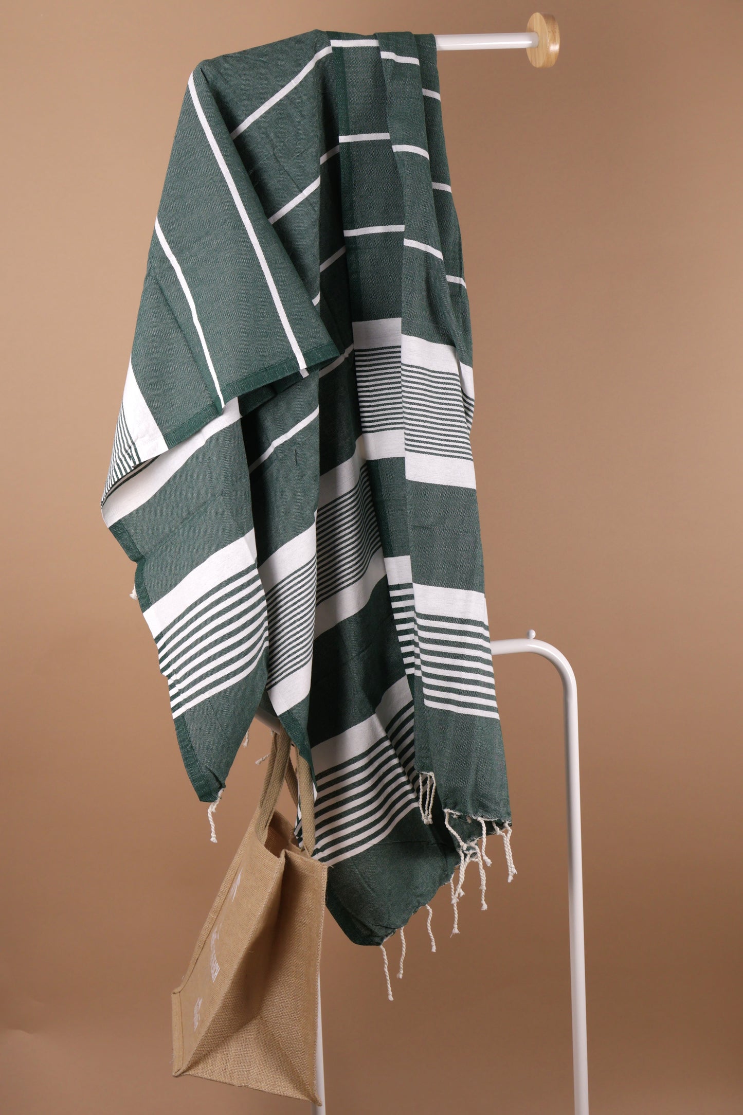 Prosop plajă | Fouta |Tunis Verde Inchis Cu Dungi Albe 200 x 100 cm
