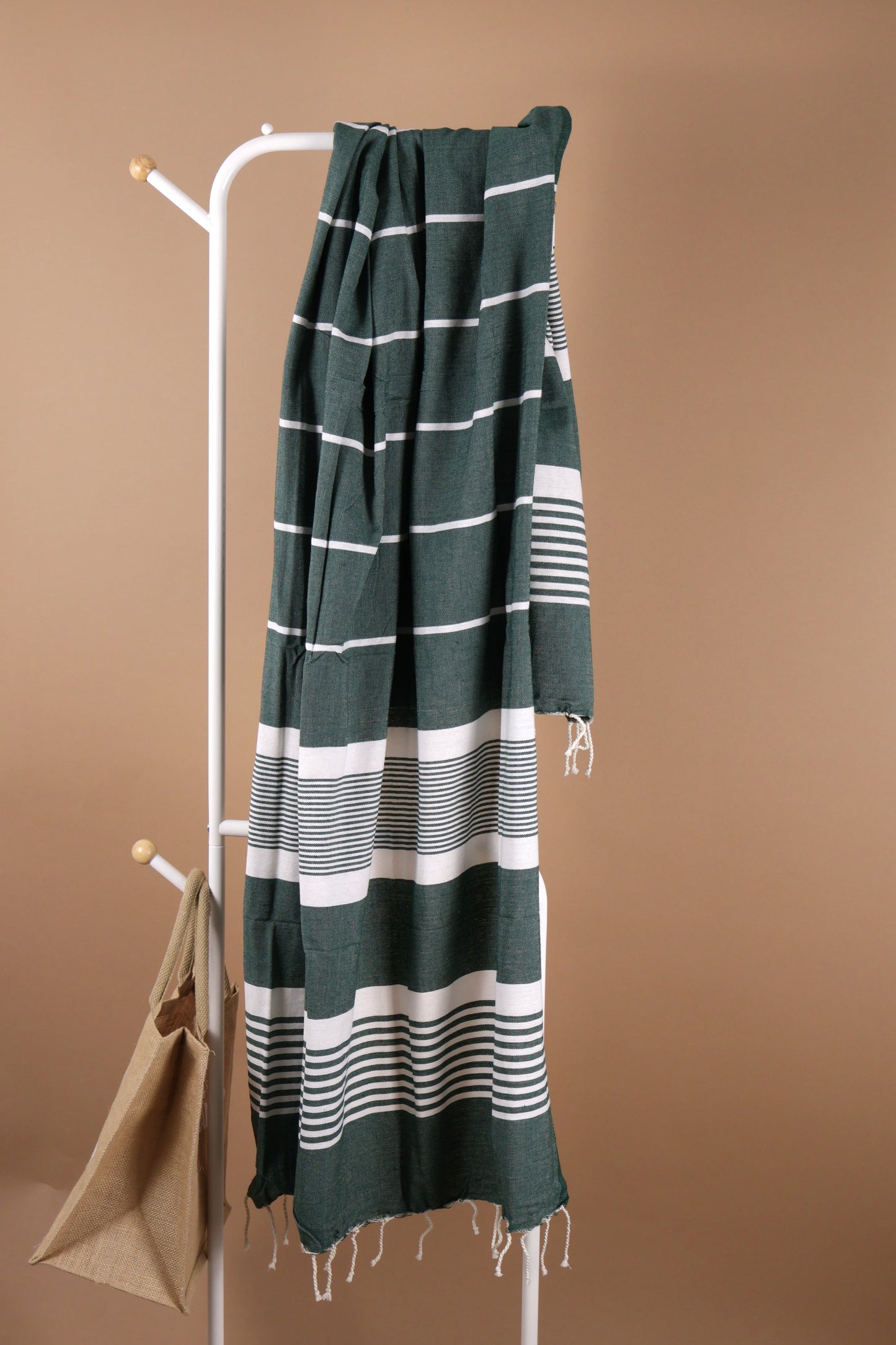 Prosop plajă | Fouta |Tunis Verde Inchis Cu Dungi Albe 200 x 100 cm