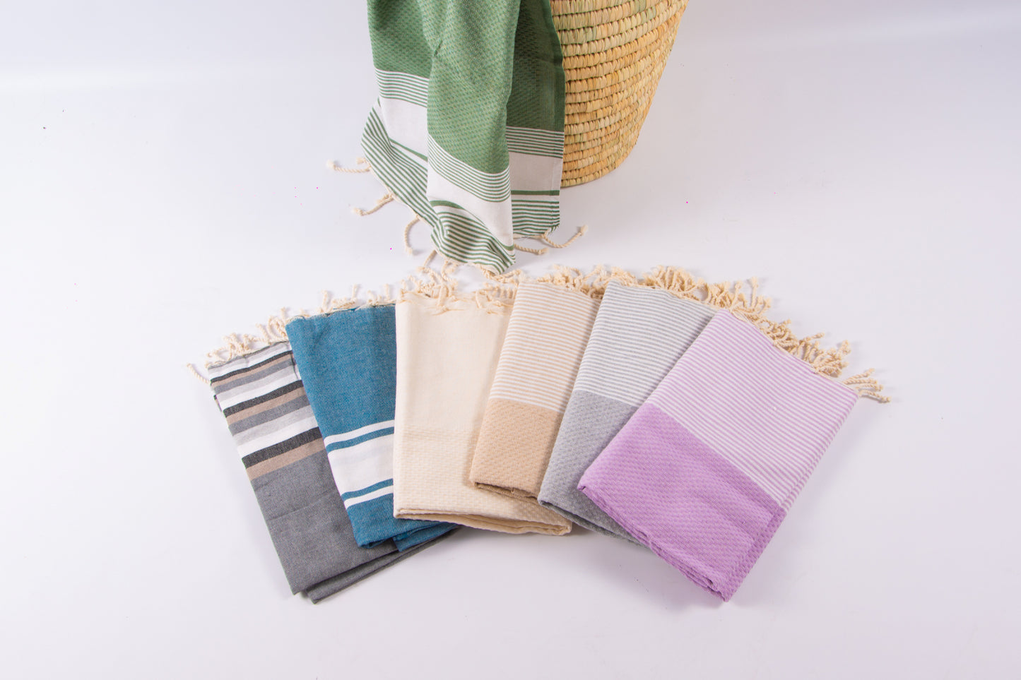 Prosop Plajă | Fouta |Tunis Gri Deschis Cu Dungi Albe 200 x 100 cm