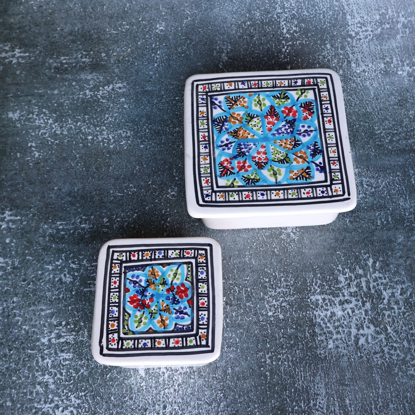 Set 2 recipiente din ceramica patrate Azzurro