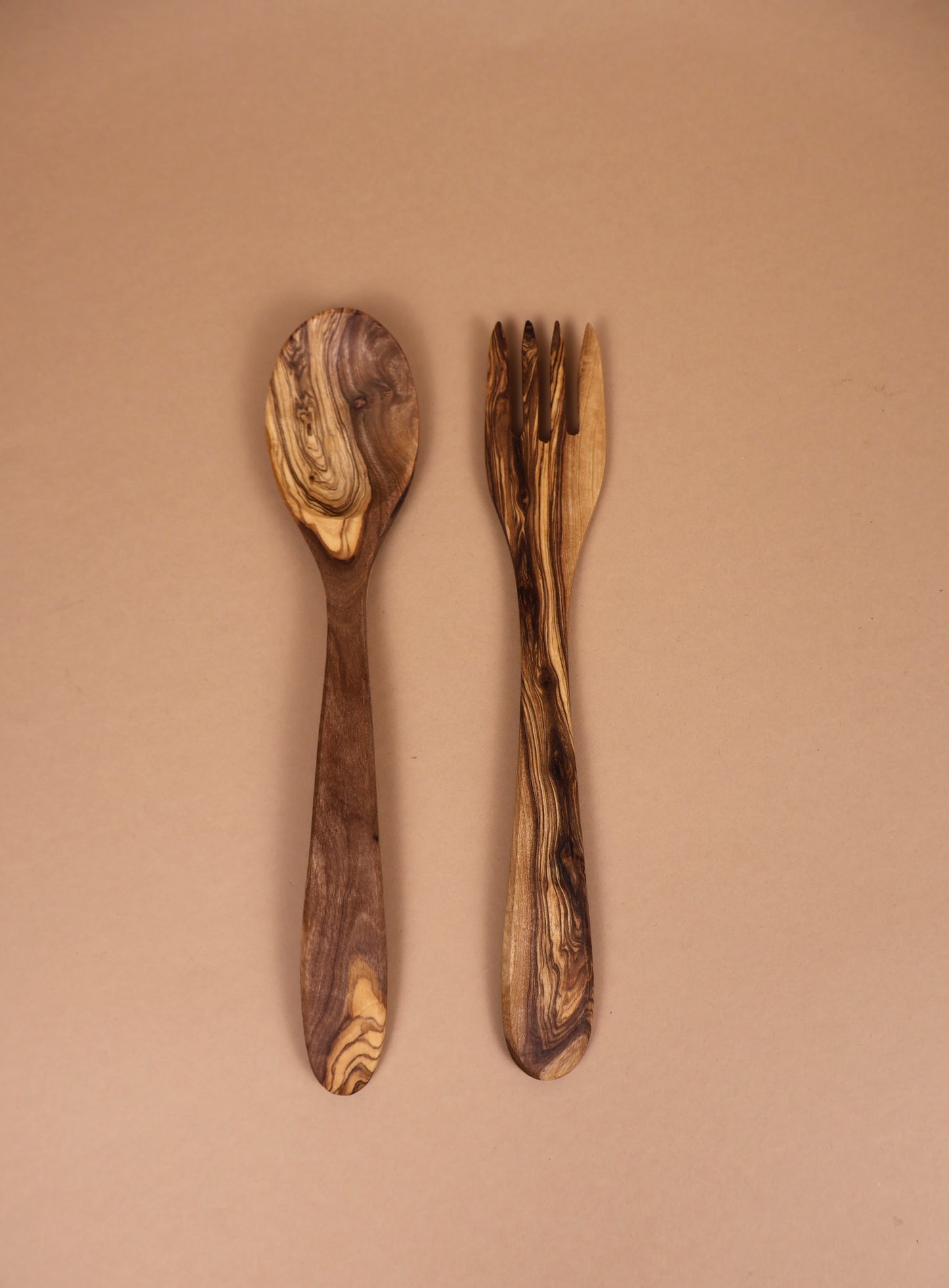 Set lingura si furculita din lemn de măslin 25 cm
