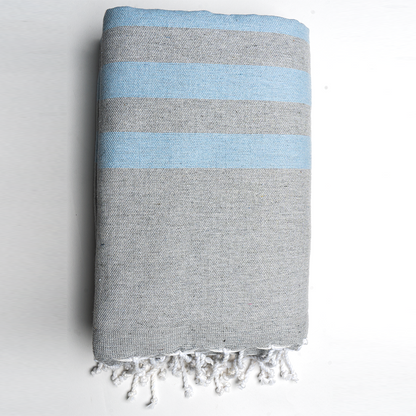 Prosop Din Bumbac Baie | Plajă | SPA | Nisa Gri Cu Dungi Albastru Ciel 200x 100 cm