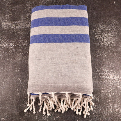 Prosop Din Bumbac Baie | Plajă | SPA | Nisa Gri Cu Dungi Albastru Marin 200 x 100 cm