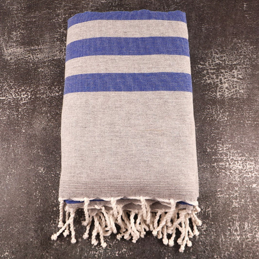 Prosop Din Bumbac Baie | Plajă | SPA | Nisa Gri Cu Dungi Albastru Marin 200 x 100 cm