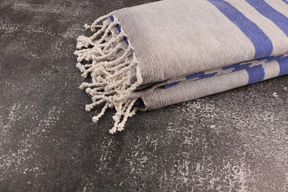 Prosop Din Bumbac Baie | Plajă | SPA | Nisa Gri Cu Dungi Albastru Marin 200 x 100 cm