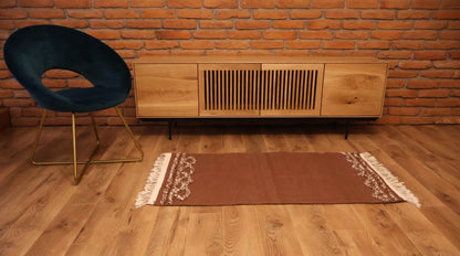 Covor Klim din lână naturală Maro Cu Alb