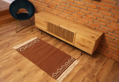 Covor Klim din lână naturală Maro Cu Alb