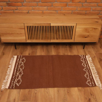 Covor Klim din lână naturală Maro Cu Alb