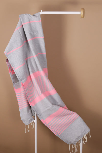 ProProsop Fouta Plajă & Spa Gri Cu Dungi Roz 200 x 100 cm