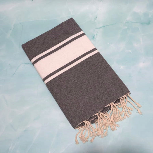 Prosop Fouta Plajă & Spa Gri Inchis Cu Dungi Albe 200 x 100 cm