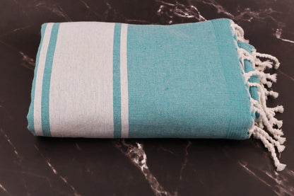 Prosop Din Bumbac Baie | Plajă | SPA | Nisa Verde Turcoaz Cu Dungi Albe 200 x 100 cm