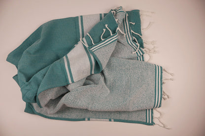 Prosop Din Bumbac Baie | Plajă | SPA | Nisa Verde Turcoaz Cu Dungi Albe 200 x 100 cm