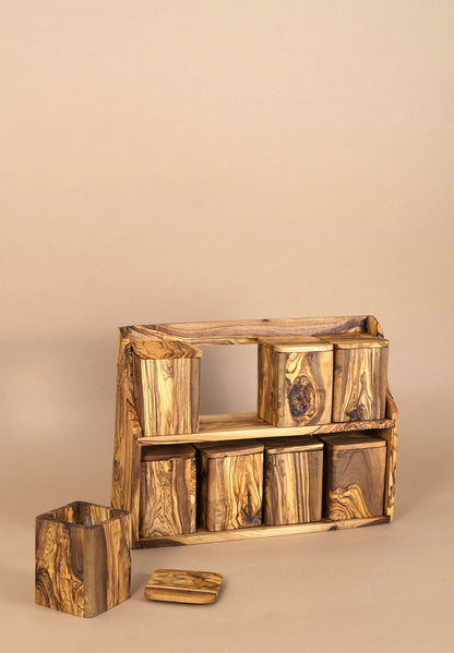 Set recipiente condimente Venetia din lemn de măslin