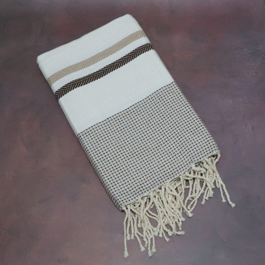 Плажна кърпа Fouta | Тунис | бяло кафяво 200 х 100 см