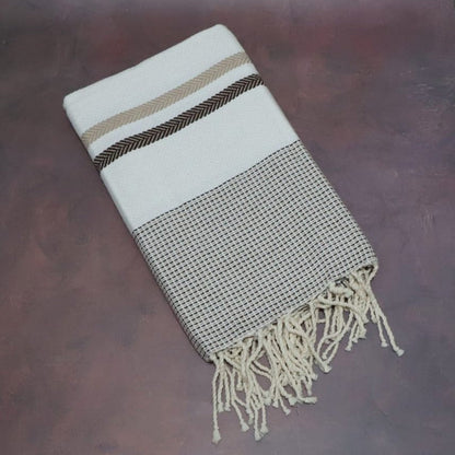 Плажна кърпа Fouta | Тунис | бяло кафяво 200 х 100 см