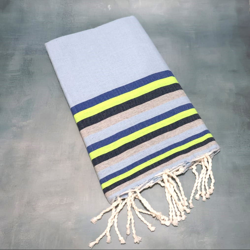 Prosop Fouta Plajă & Spa Blue Cu Dungi Lime 200 x 100 cm