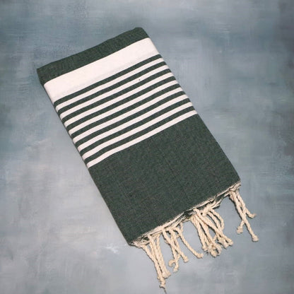 Prosop Fouta Plajă & Spa Verde Inchis Cu Dungi Albe 200 x 100 cm