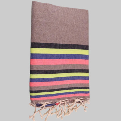Prosop Plajă | Fouta |Tunis Gri Deschis Cu Dungi Roz Multi 200 x 100 cm