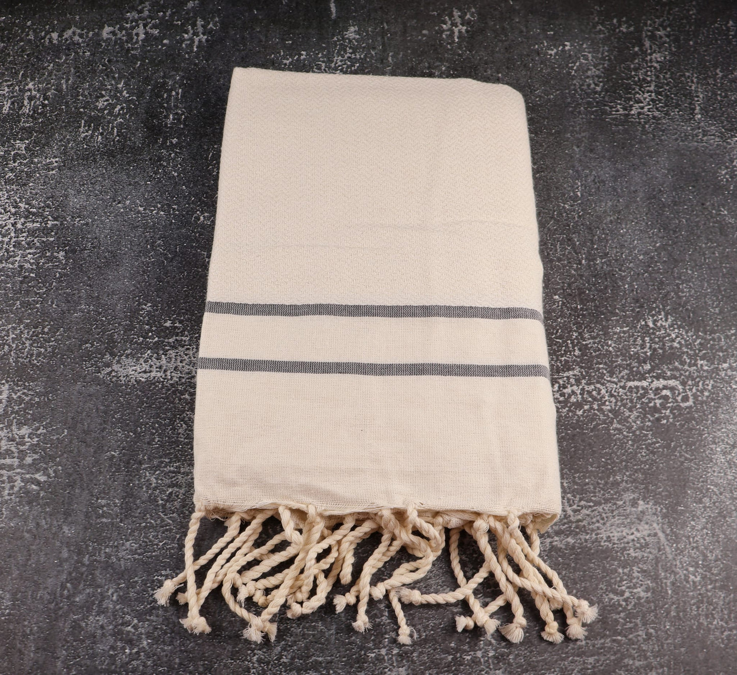 Prosop Plajă | Fouta |Tunis Ivory Cu Dungi Negre 200 x 100 cm