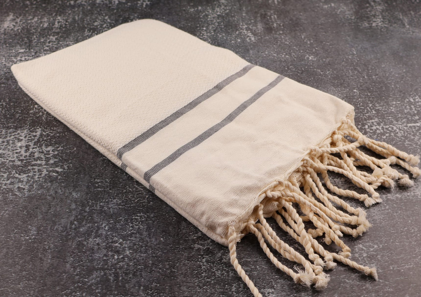 Prosop Plajă | Fouta |Tunis Ivory Cu Dungi Negre 200 x 100 cm