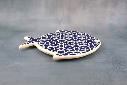 Platou tip pește din ceramica | albastru alb