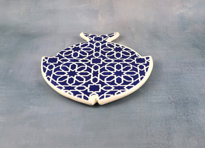 Platou tip pește din ceramica | albastru alb