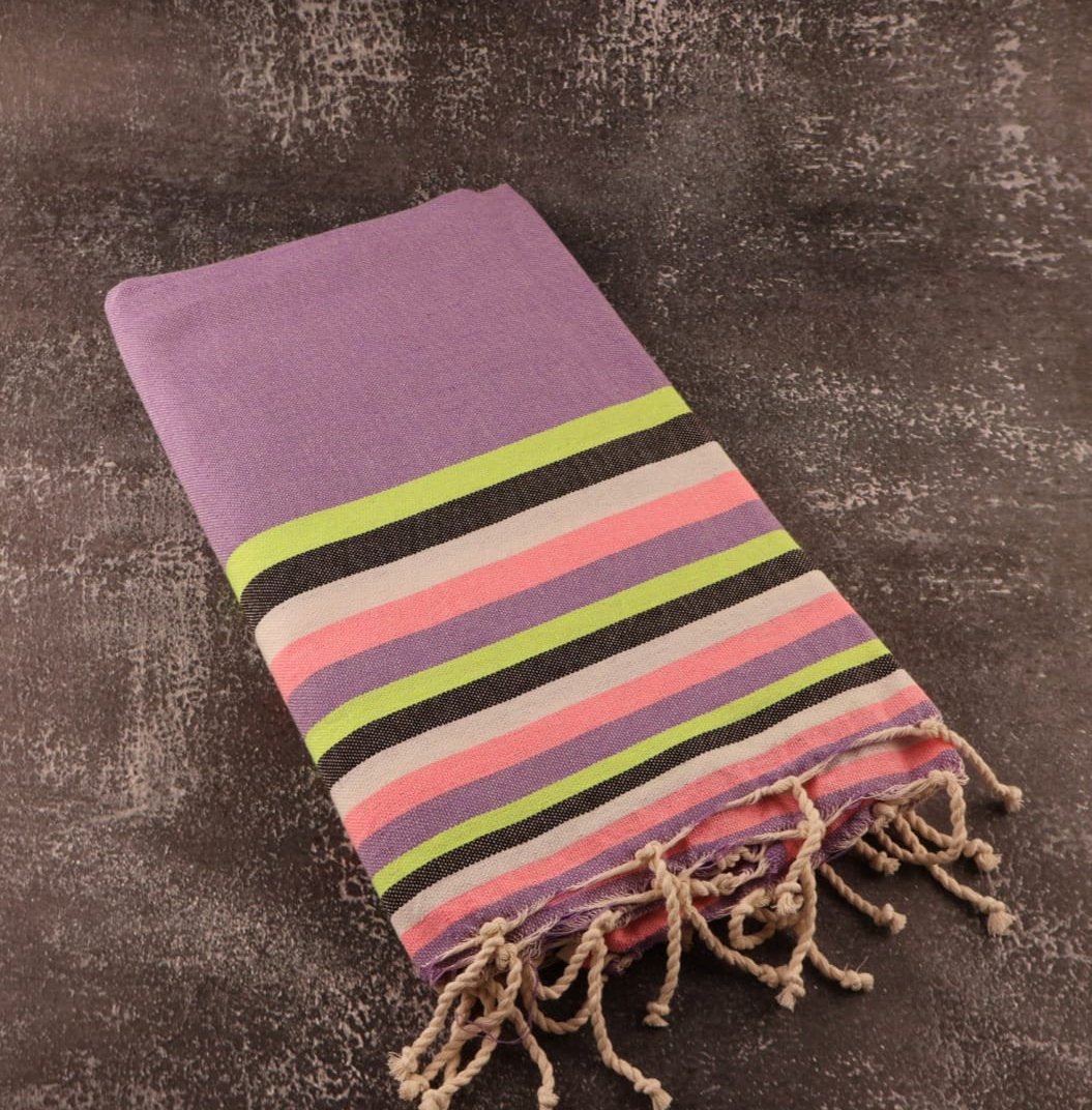 Prosop Plaja Fouta | Tunis | Mov Cu Dungi Multicolor 200 x 100 cm