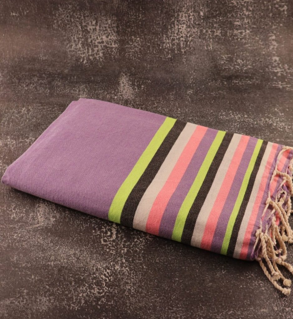 Prosop Plaja Fouta | Tunis | Mov Cu Dungi Multicolor 200 x 100 cm