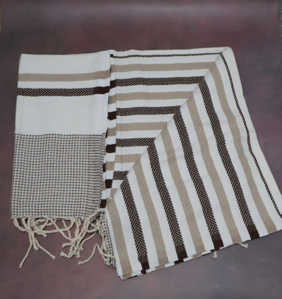 Prosop plaja Fouta | Tunis | white brown 200 x 100 cm