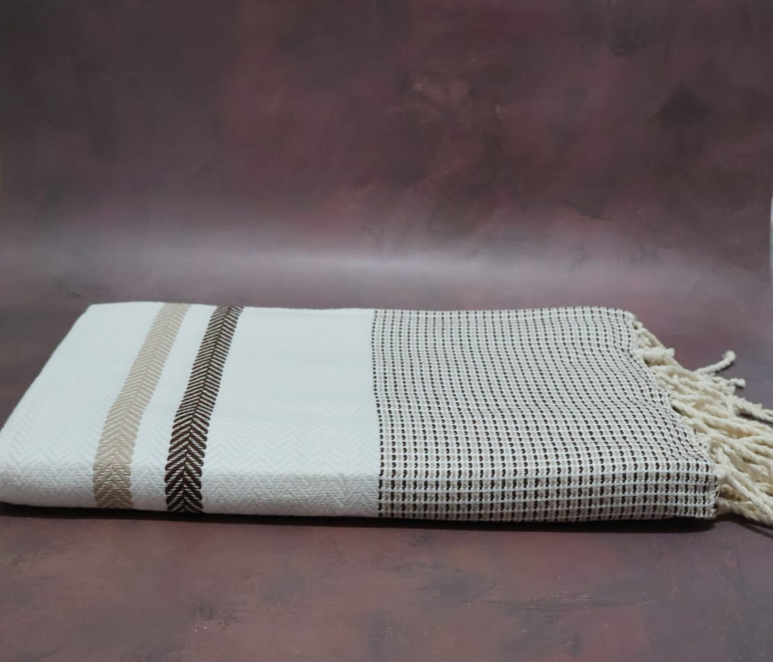 Prosop plaja Fouta | Tunis | white brown 200 x 100 cm