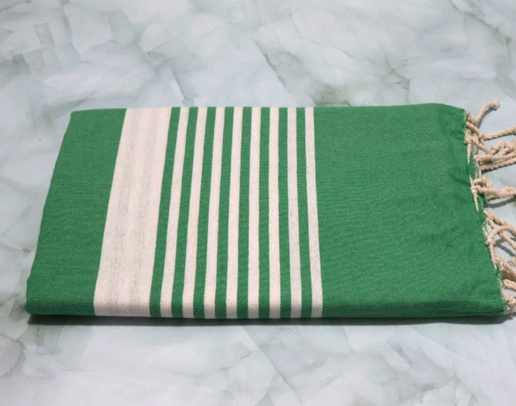 Prosop Plajă | Fouta |Tunis Verde Cu Dungi Albe 200 x 100 cm