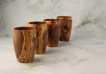 Set 4 buc pahare apă din lemn de măslin