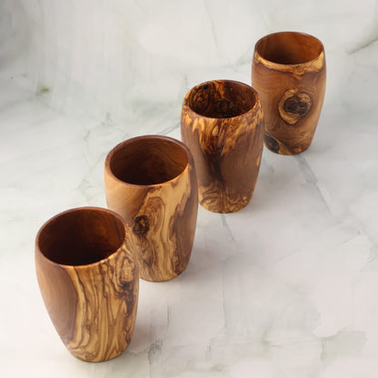Set 4 buc pahare apă din lemn de măslin