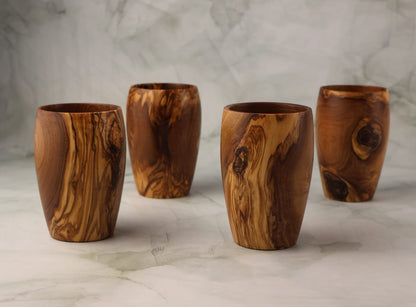 Set 4 buc pahare apă din lemn de măslin
