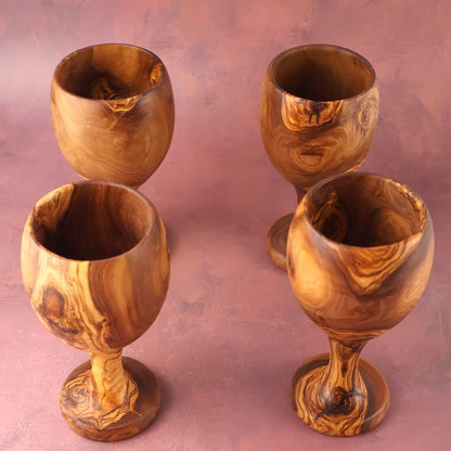Set 4 buc pahare vin din lemn de măslin